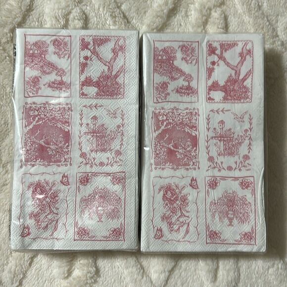 Punch Studio 32 x 2pk Guest Paper Towel Napkins White Pink English Toile Print - Picture 1 of 11